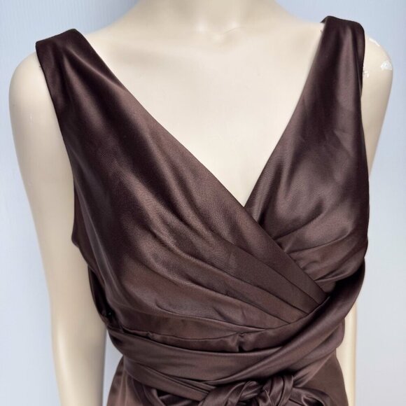 AFTER SIX Satin Chocolate Brown Bridesmaids Draped Bodice Waist TieDress sz - Picture 3 of 7